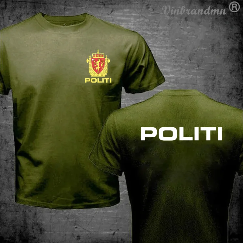 Funny New Norway Politi T-shirt Norge Norwegian Politi Mens Army Green T Shirt men Fashion Ment Shirt Summer Style Cotton Shirts