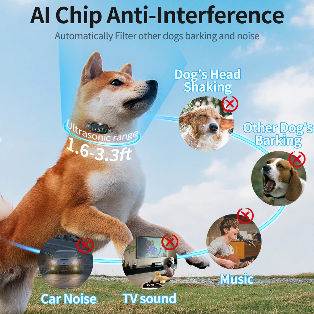 طوق لحاء الكلاب طوق تدريب مضاد للنباح مع صدمة اهتزاز صفير للكلاب الكبيرة والمتوسطة الصغيرة، طوق صدمة الحمل مع 8 Adju #3
