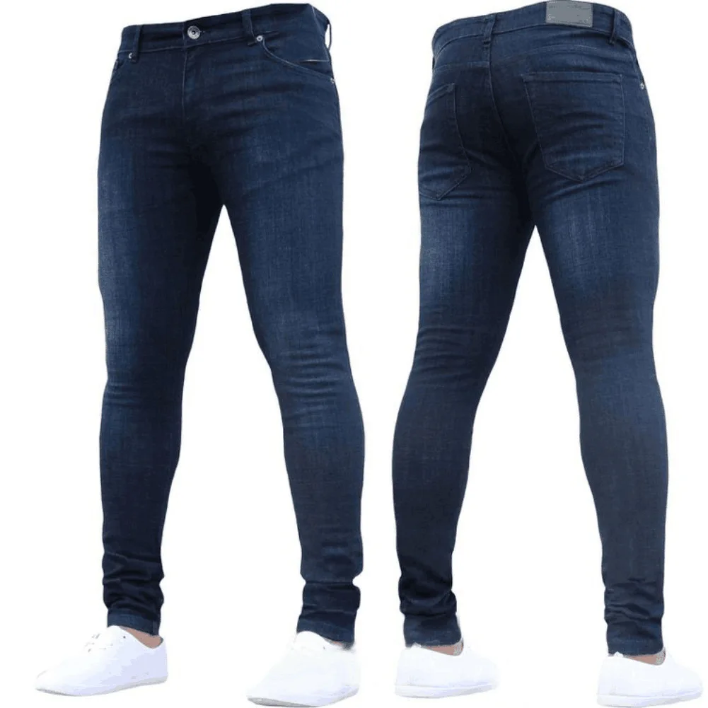 Men\'s Jeans High Waist Zipper Stretch Pants Casual Slim Fit Trousers For Man Plus Size Pencil Pants Denim Skinny Cloth