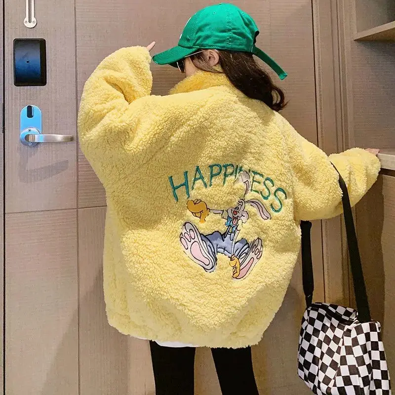 معطف سميك مخملي للخريف والشتاء للأطفال، معطف صوف خروف أصفر شتوي جديد للأطفال، سترة صوف كبيرة للأطفال