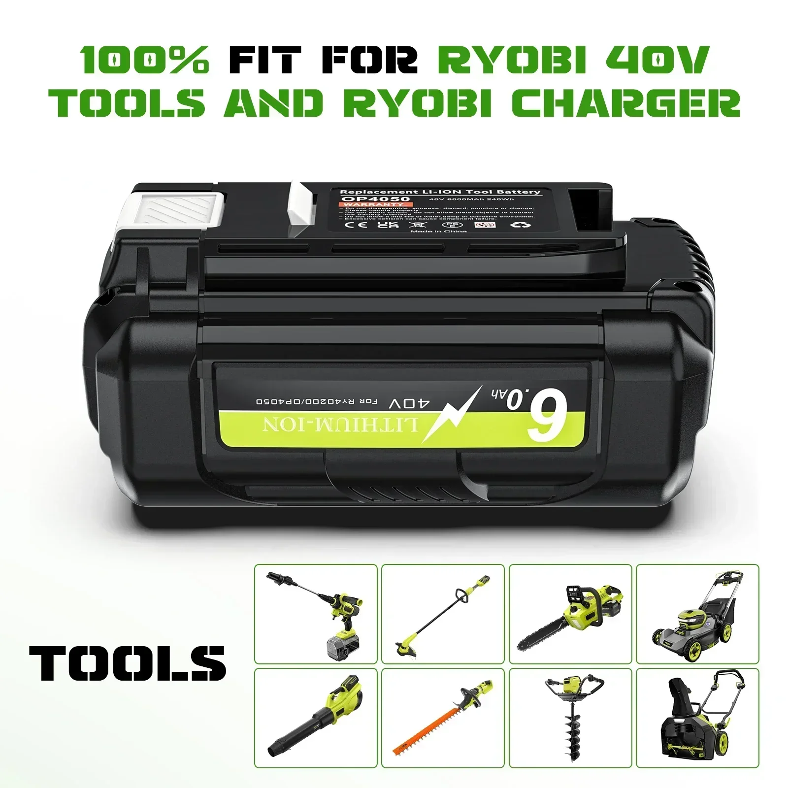 Batterie aux ions Eddie pour Ryobi, collection d'outils électriques sans fil, OP4040, OP4026, OP4030, OP4050, OP4060A, OP40201, OP40301, 40V, 6000mAh