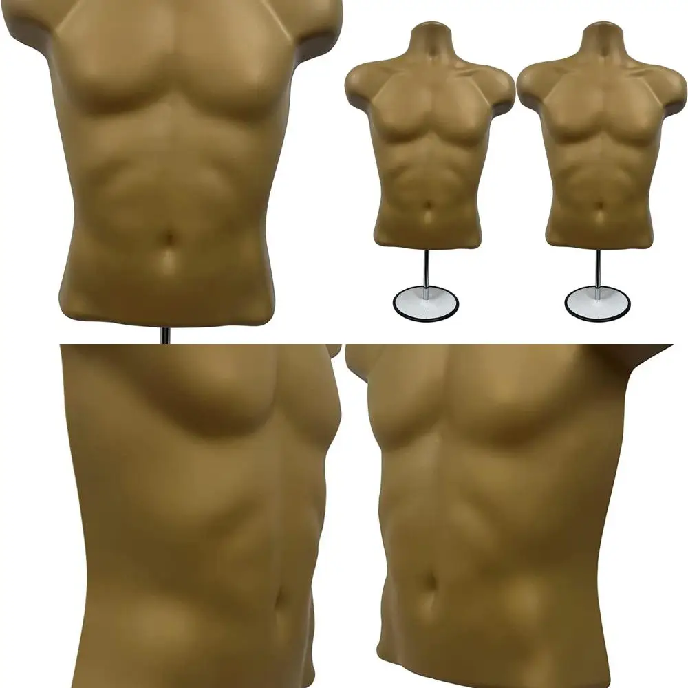 

Set of 2 Small-Medium Bronze Male Hollow Back Mannequins with Metal Stand and Hanging Hook