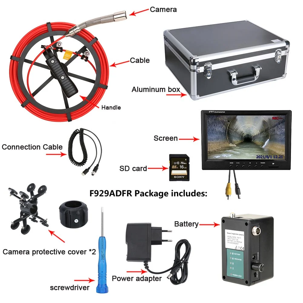 MAOTEWANG-Caméra Vidéo d'Inspection de Tuyaux d'Égouts, Système d'Endoscope Industriel, Moniteur de 9 Pouces, IP68 AHD 1080P