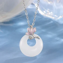 New Chinese Style Orchid White Jade Safety Buckle Necklace Women's Winter High-end Feeling Elegant 925 Silver Necklaces KOFSAC