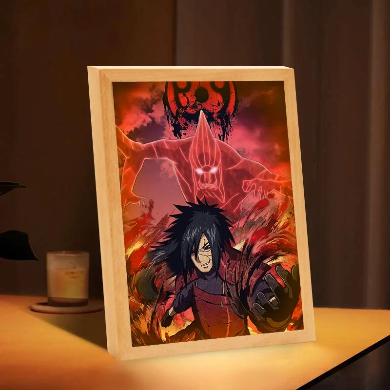 

Наруто светодиодная картина аниме фигурка Учиха Мадара портретная живопись световой короб украшение комнаты аниме постер лампа для рисования