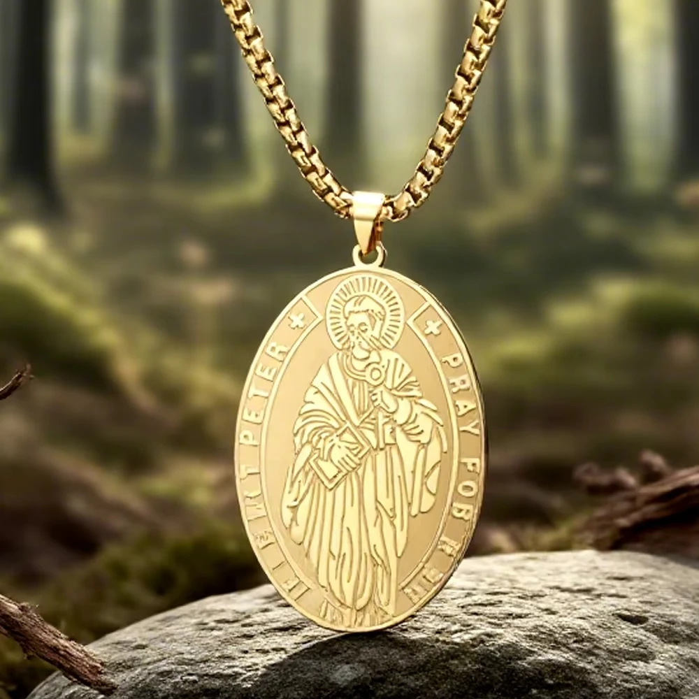 Dawapara – collier médaille chrétienne Saint Peter, pendentif religieux, Patron des pêcheurs, cadeau de baptême, bijoux en acier inoxydable