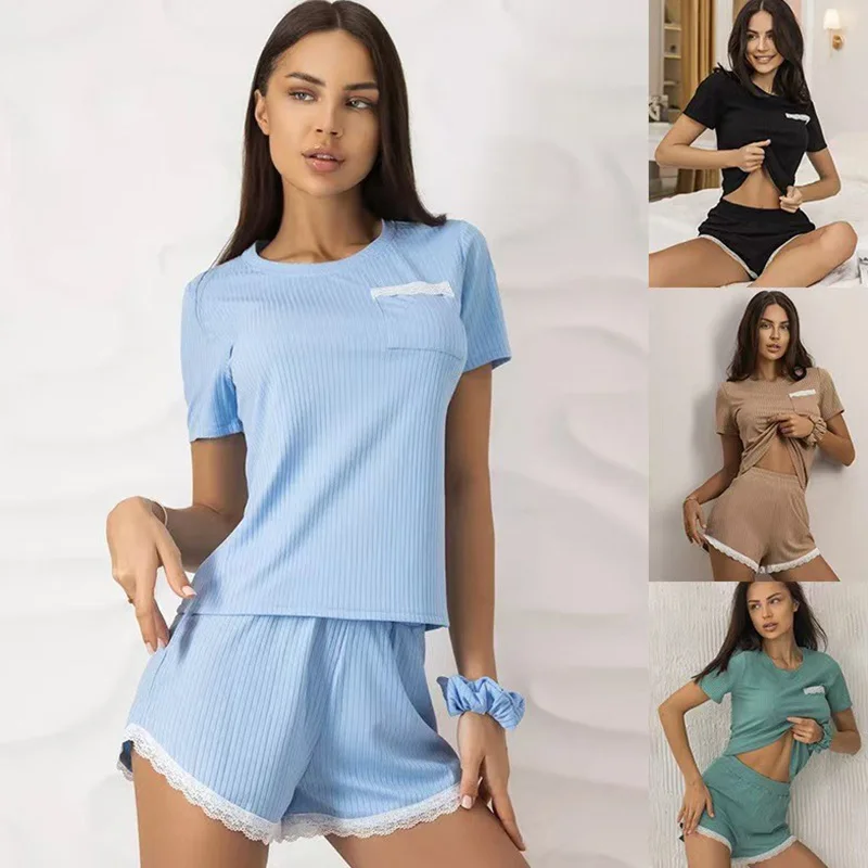 

Summer Women's Pajama Set Short Sleeve T-shirt Shorts Soft Comfy Stretch Casual Loungewear