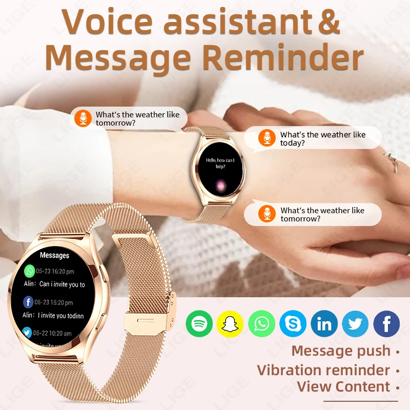 LIGE New Full Touch Screen Smart Watch Women Waterproof Bluetooth Call Women’s Bracelet Sports Health Monitor Ladies Smartwatch
