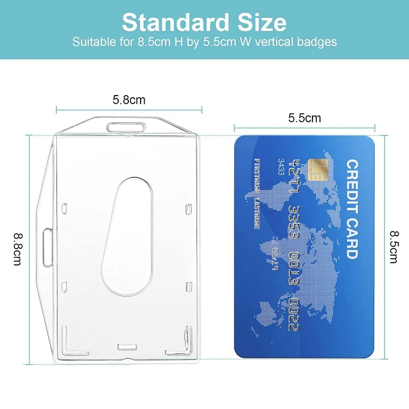 Suporte de cartão de plástico rígido transparente, capa protetora dupla horizontal e vertical com alça de polegar, suporte de identificação, acessórios de enfermeira