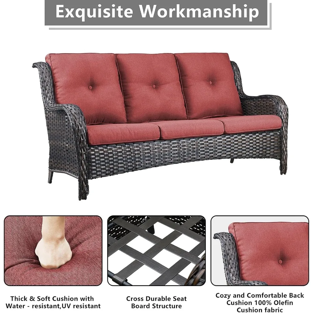 Wicker Patio Furniture Set - 5 Piece Rattan Outdoor Sectional Conversation Sets with 2 Rocking Swivel Chairs,2 Ottomans