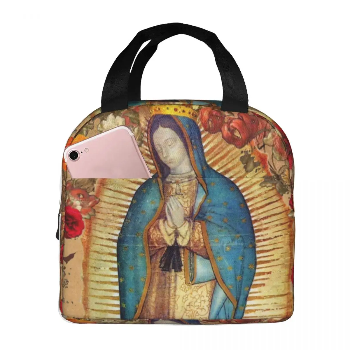 Our Lady Of Guadalupe Virgin Mary Insulated Lunch Bags for Women Catholic Mexico Poster Resuable Cooler Thermal Bento Box Travel