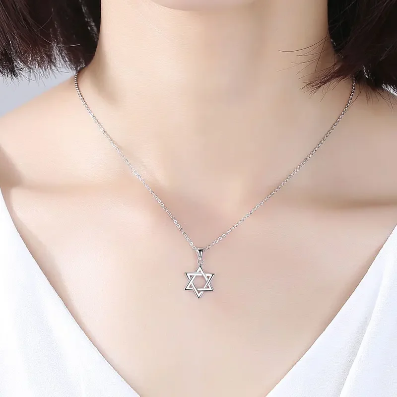 TONGZHE Collare Magen Star Of David  925 Sterling Silver Pendant Israel Chain Necklace Women Judaica Jewish Vintage Fine Jewelry