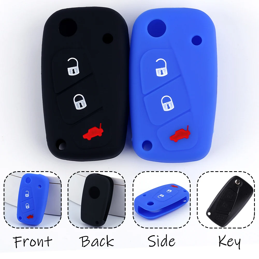 Capa de Chave de Silicone para Fiat Panda Idea Stilo Ducato Bravo 500 Doblo Grande Punto Bravo Minibus Linea Controle Remoto de 3 Botões