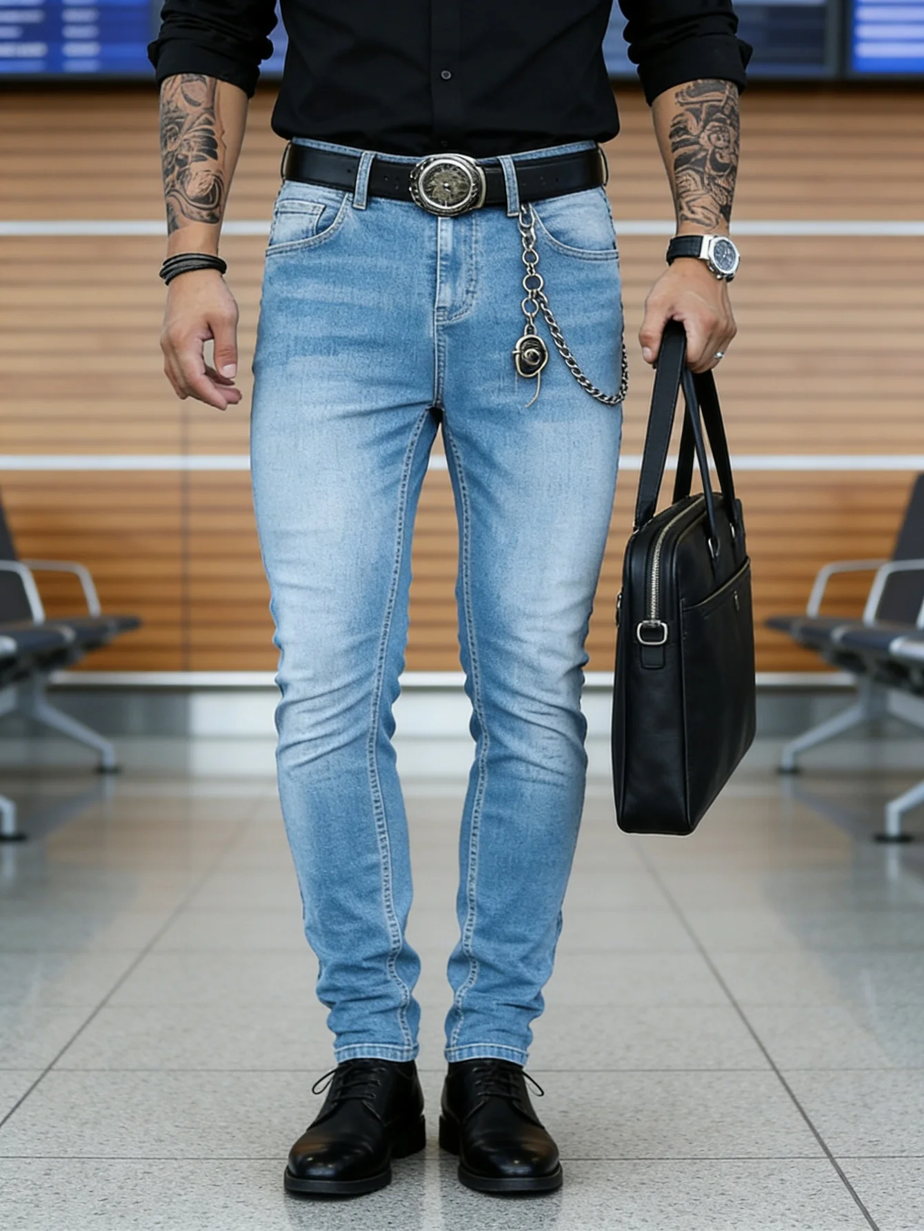 

Y2K Jeans Men's Blue Slim Denim Hip Hop Drip Light Retro No accessories or belts included