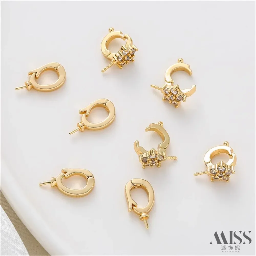14K Gold Diamond Studded Five-star Buckle Bracelet Melon Seed Buckle with Needle Holder DIY Accessory Jewelry Item Tail Buckle