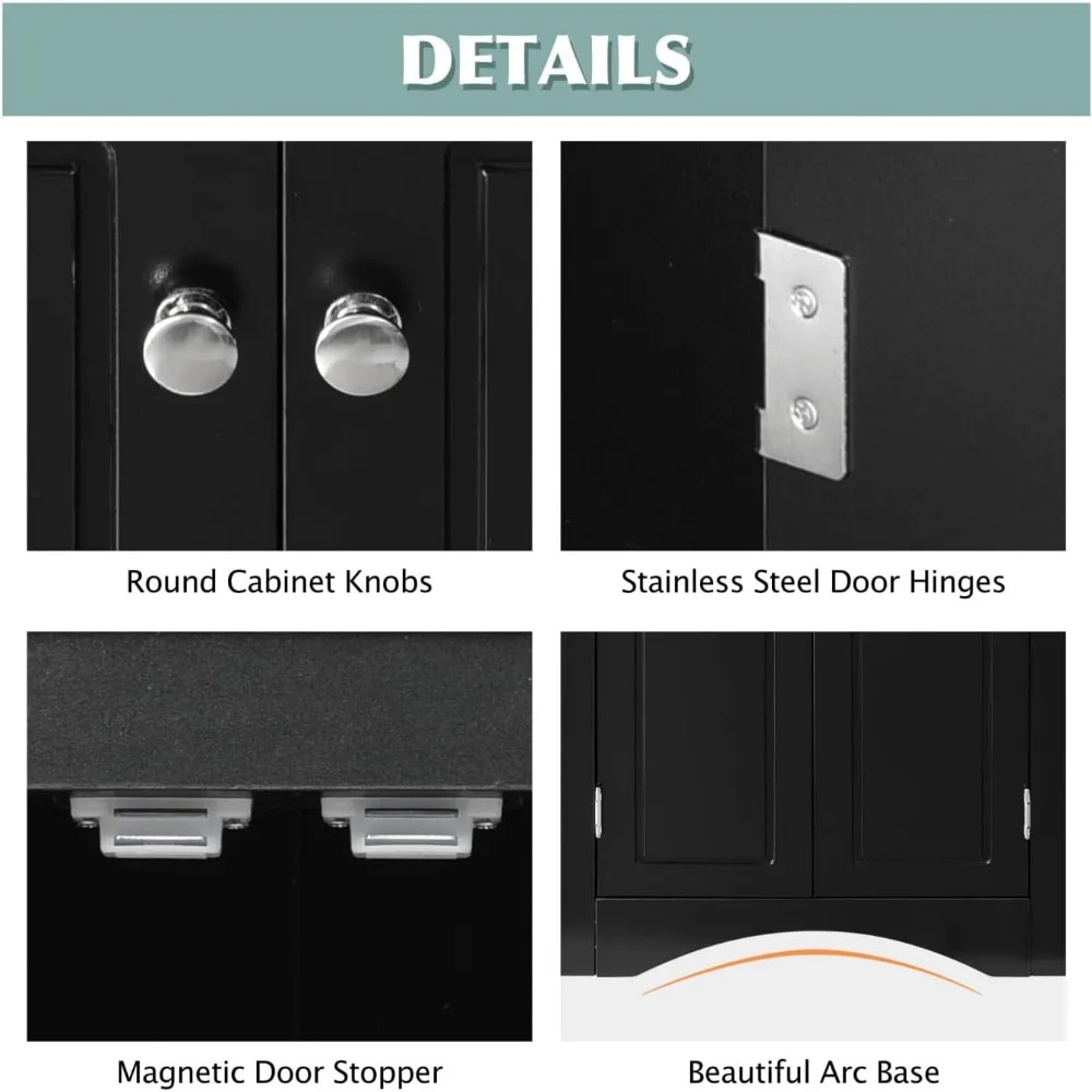 خزانة تخزين الحمام، خزانة حمام مثلثة مع أبواب وأرفف قابلة للتعديل، خزانة زاوية للحمام قائمة بذاتها #3