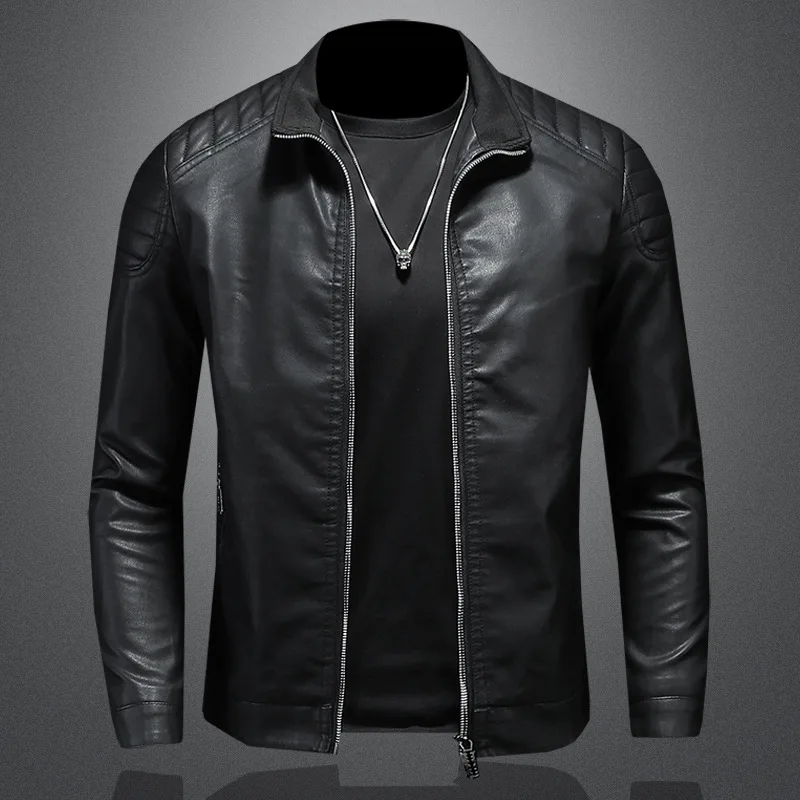 New Fashion Men Slim Leather Jackets And Coats Man Spring Autumn PU Leather Coats Male Solid Casual Thin Leather Coats US Size