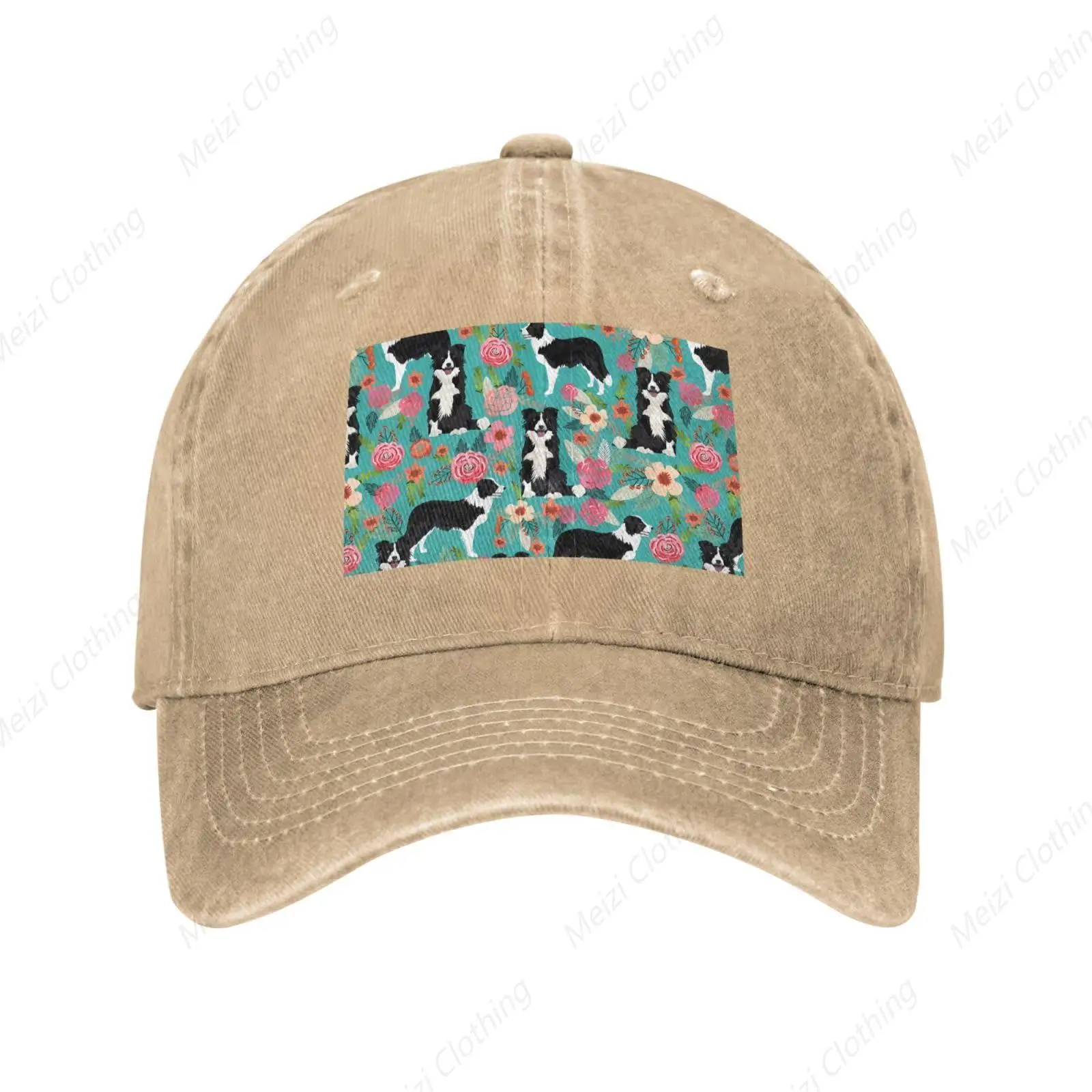 Men's baseball cap golf dad cap women's fashionable adjustable sheepdog floral pattern denim cap