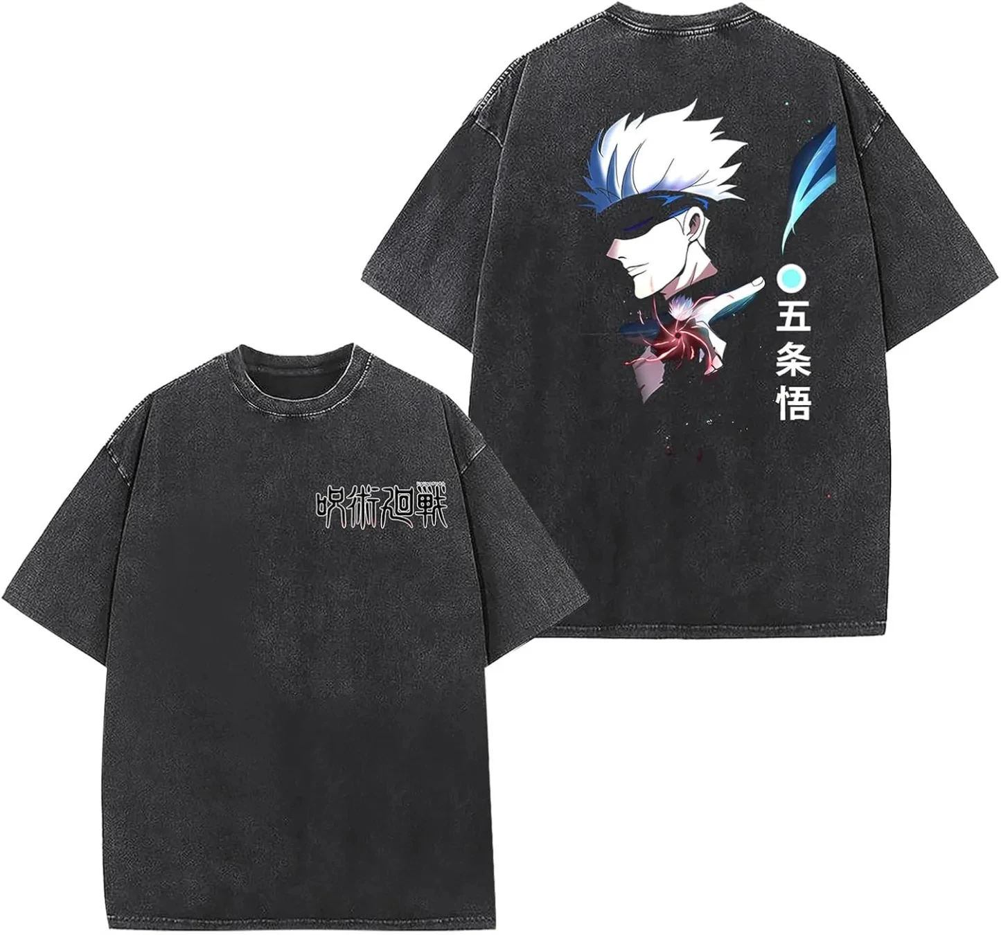 Gojo Satoru T-Shirt Jujutsu Kaisen Herren Vintage Acid Wash Cursed Technique Grafik Streetwear Übergroßes Baumwoll-Harajuku-Shirt