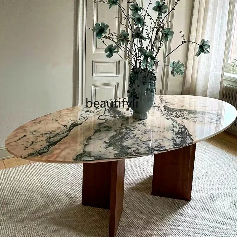 

Natural Marble Modern Minimalist Oval Marble Dining-Table Italian Minimalist Light Luxury Dining Table