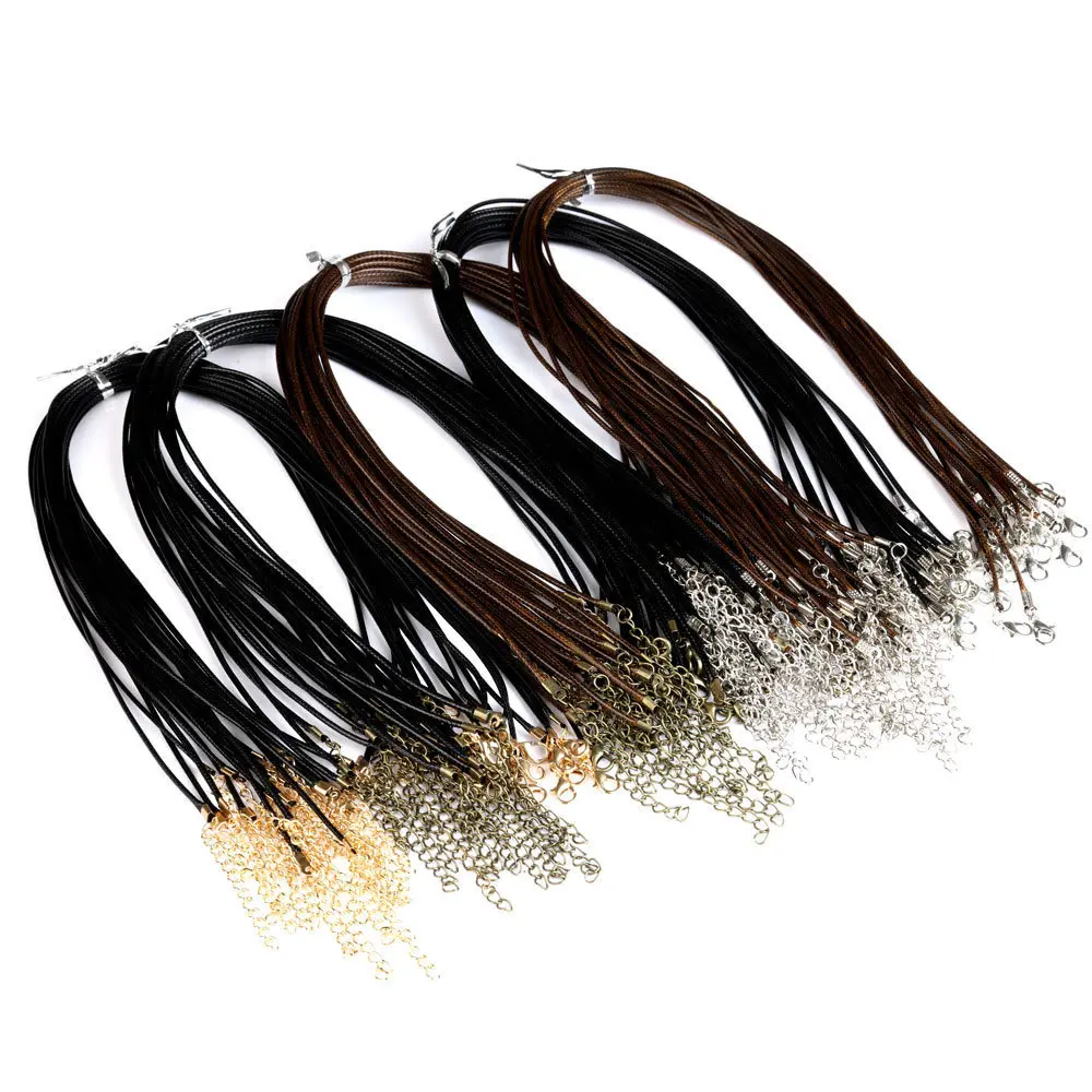 100pc 1.5mm 2.0mm Wholesale 45cm Wax Leather Cord Rope Chain Necklace Gold Bronze Lobster Clasp DIY Jewelry Accessories