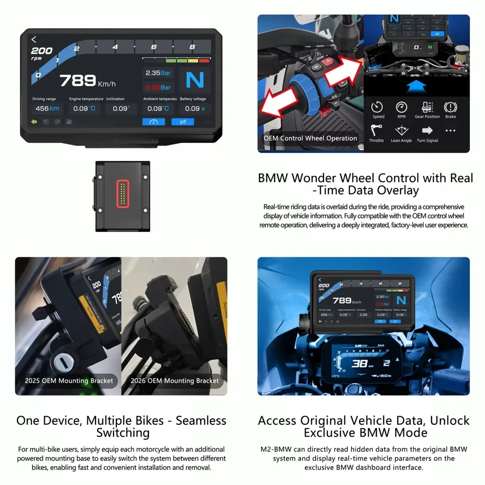 AlienRider M2- for Motorrad, 6.2 Wireless CarPlay & Android Auto Smart Riding Display System