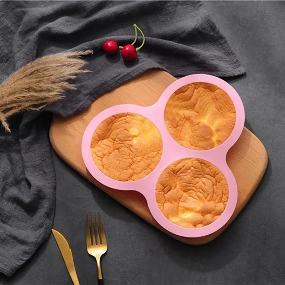 Reusable Air Fryer Egg Mold Non-Stick Air Fryer Baking Pan 3 Cavity Silicone Muffin Pans for Baking Hamburger Bun Pan Bakeware