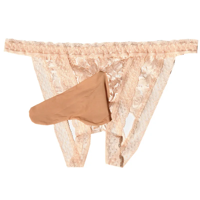 

Sissy Lingerie For Men Sexy Seductive Thong Lace Open Crotch Panties Pouch Sheath Underwear Transparent Ultra-Thin Underpants