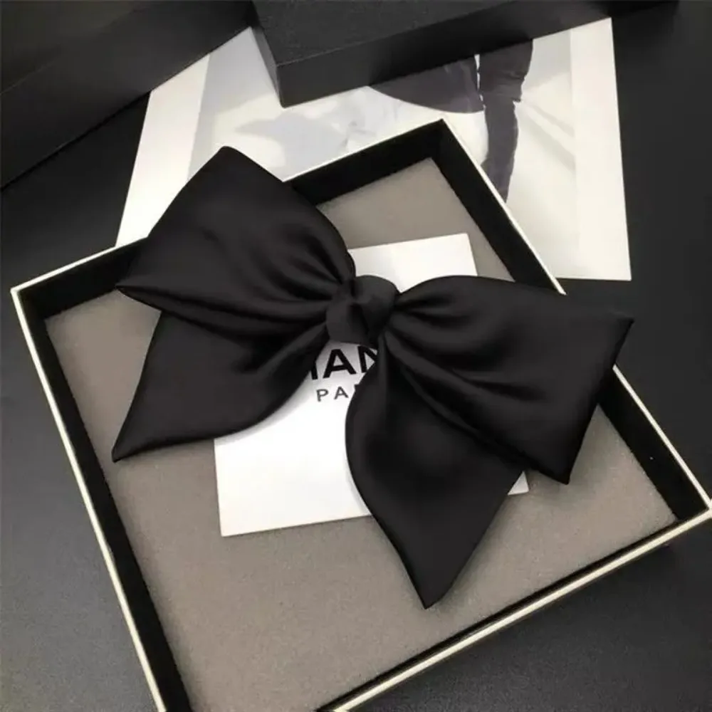Temperament Big Bow Hairpin Cloth Satin Solid Color Horizontal Clip Spring Clip Female