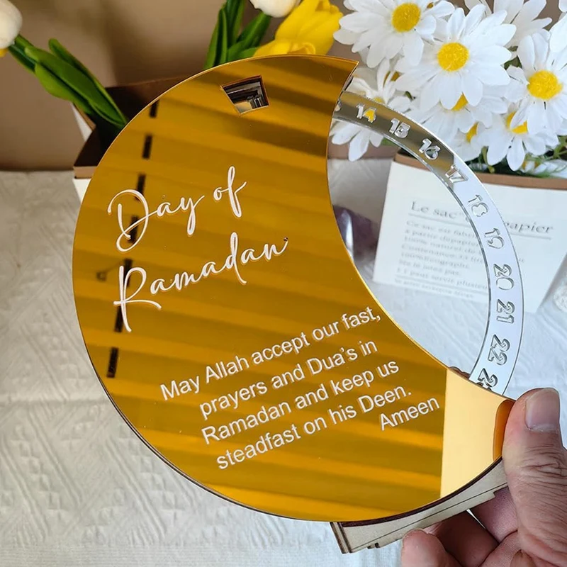 

Ramadan Advent Calendar Mubarak Acrylic Moon Ornament Ramadan Table Decoration Gold+Silver