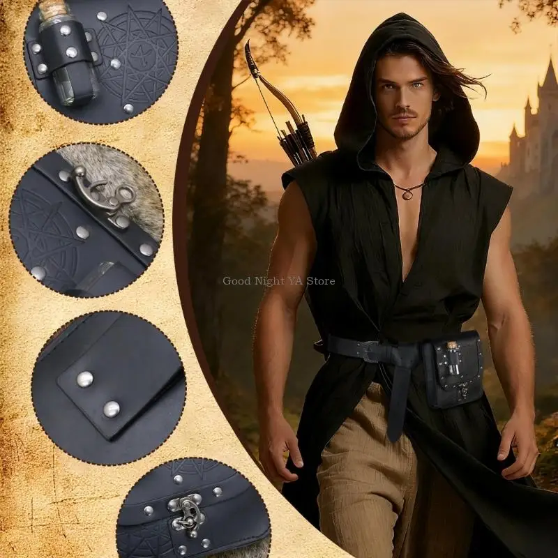 Set of 2pcs Medieval Alchemist Bottle Waist Belt Set For Role Playing Costume Accessories PU Leather