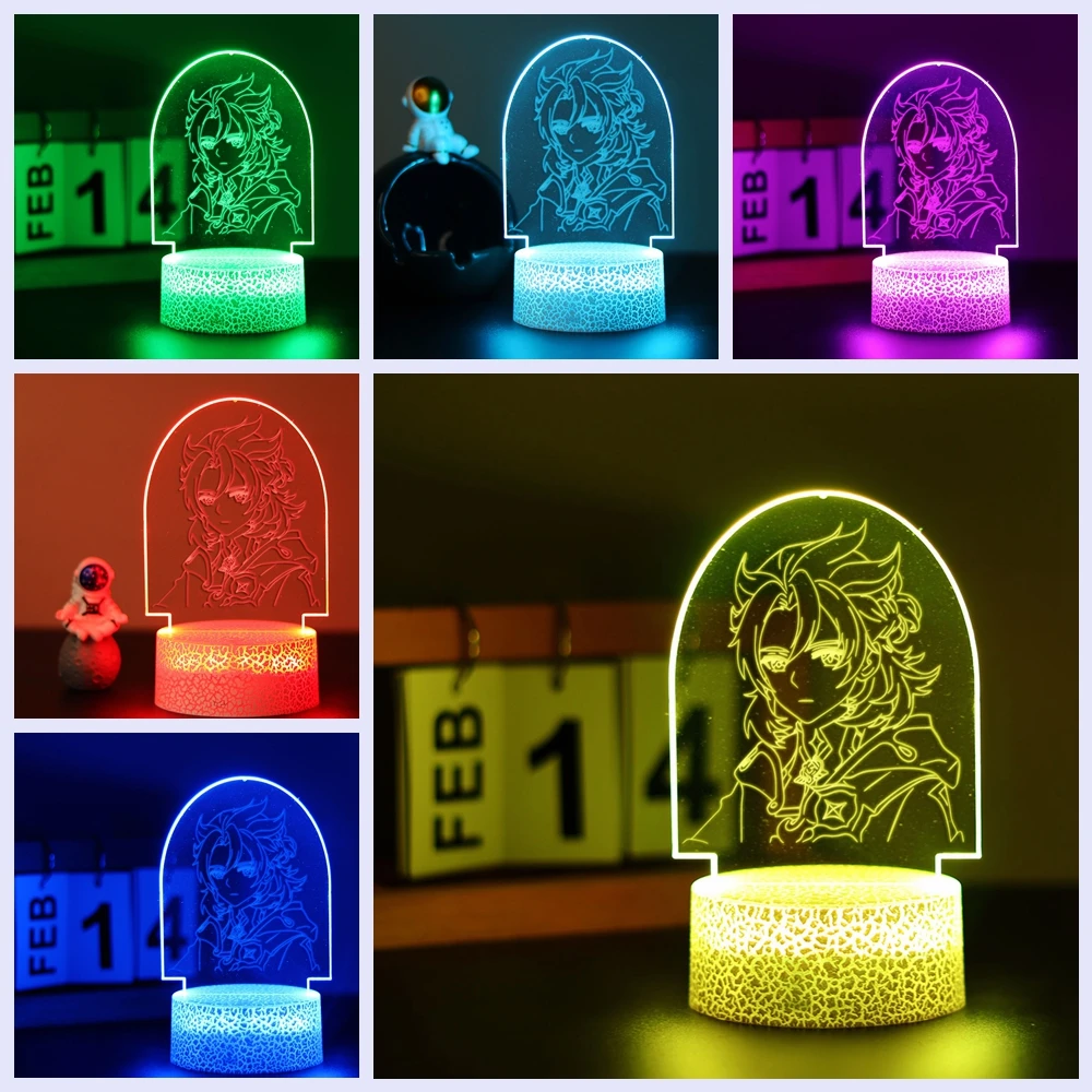 Genshin Impact Albedo 3D Touch LED Night Light สําหรับตกแต่งห้องเกมเด็กชายหญิงของขวัญวันเกิด