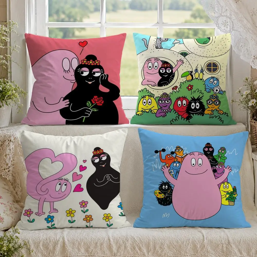 Cartoon Cute B-Barbapapas Pillow Case Premium Linen Cushion Cover Soft Textured for Sofa Couch Bed Chair Living Room Bedroom Hom