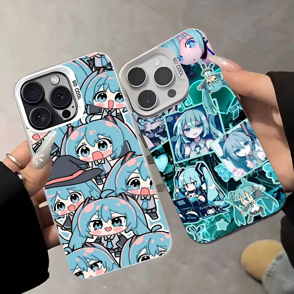 1PC H-Hatsune Anime Miku Telefon Fall Für IPhone 17 Air 16 15 14 13 12 11 Pro Max plus Farbe Stoßfest Zurück Silber Cove
