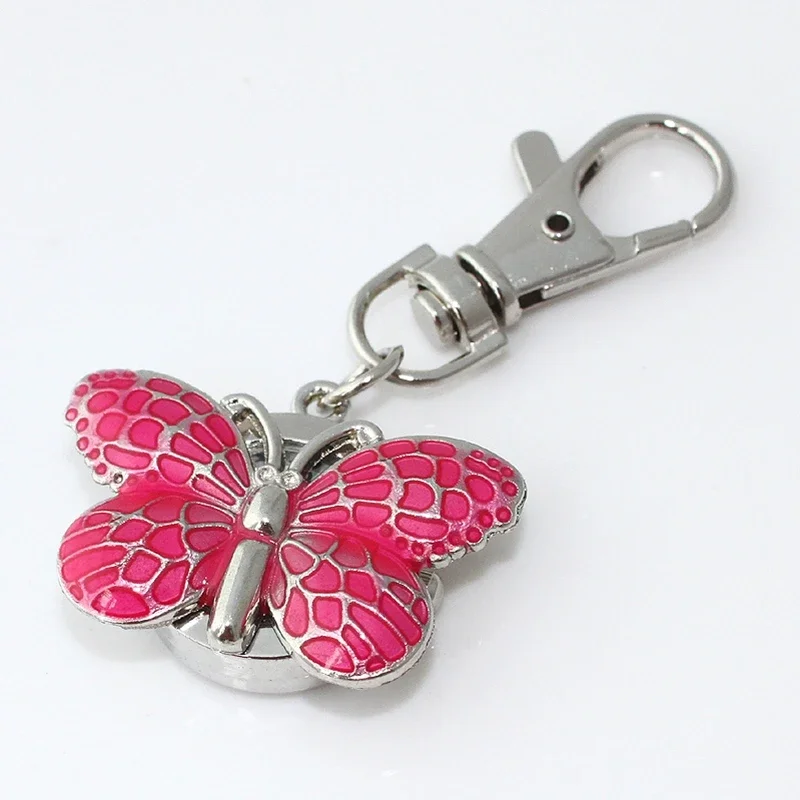 Mini Metal Clip Watch Fashion Cute Lovely Crystal Butterfly Quartz Watch Key Ring Chain Watches GL36K with Gift Bag