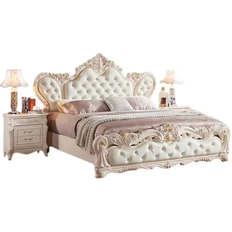 

Vintage Nordic Luxury Bed Master Queen King Modern Regale Bed Wood Bedroom Leather Antique Safe Cama Queen Size Trendy Furniture
