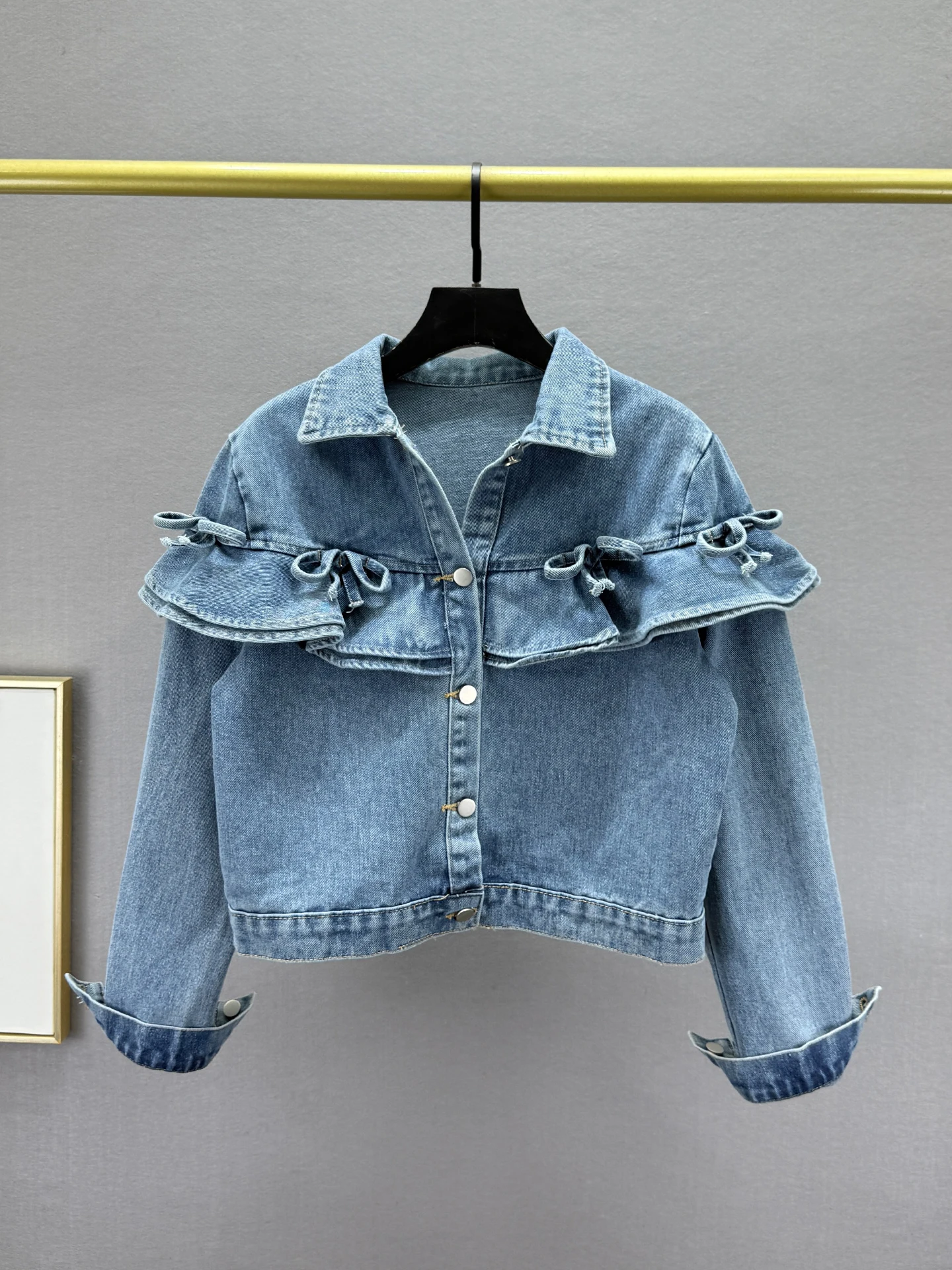 

Retro Sle Women's ort Denim Jaet Spring 2026 Loose Slimming Long Sve Button Plaet Pleated Hemline Casual Top