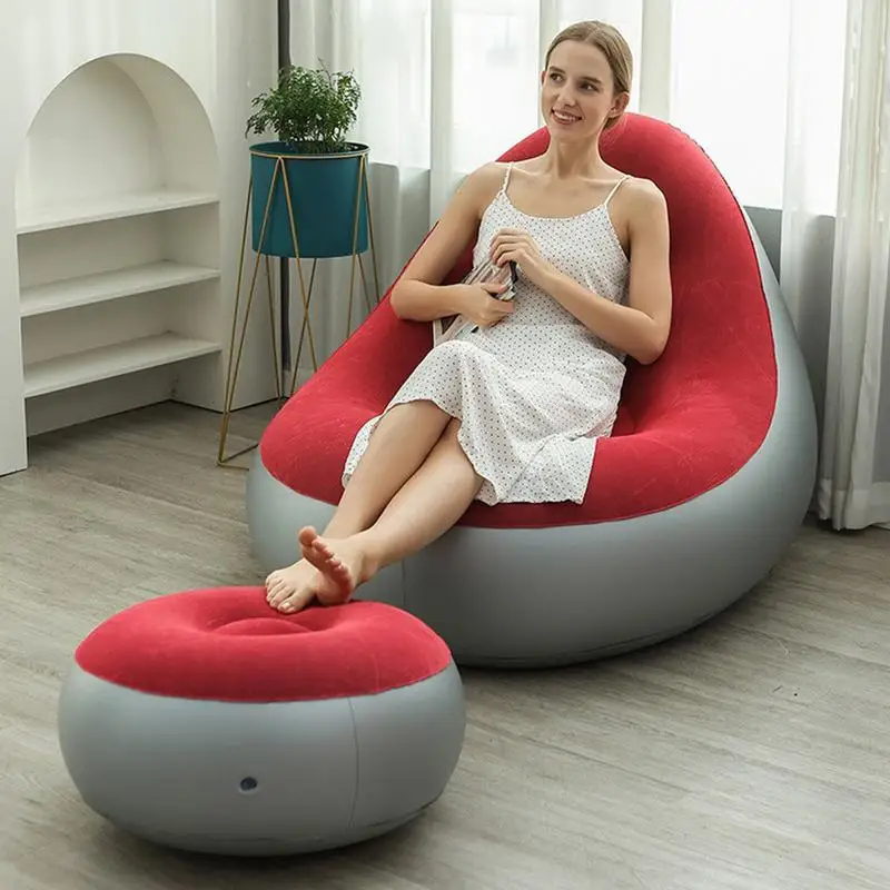 Folding Lounge Chair Portable Nap Chair Folding Lazy Sofa Blow Up Couch With With Footrest Stool Air Sofa Inflatable Couch