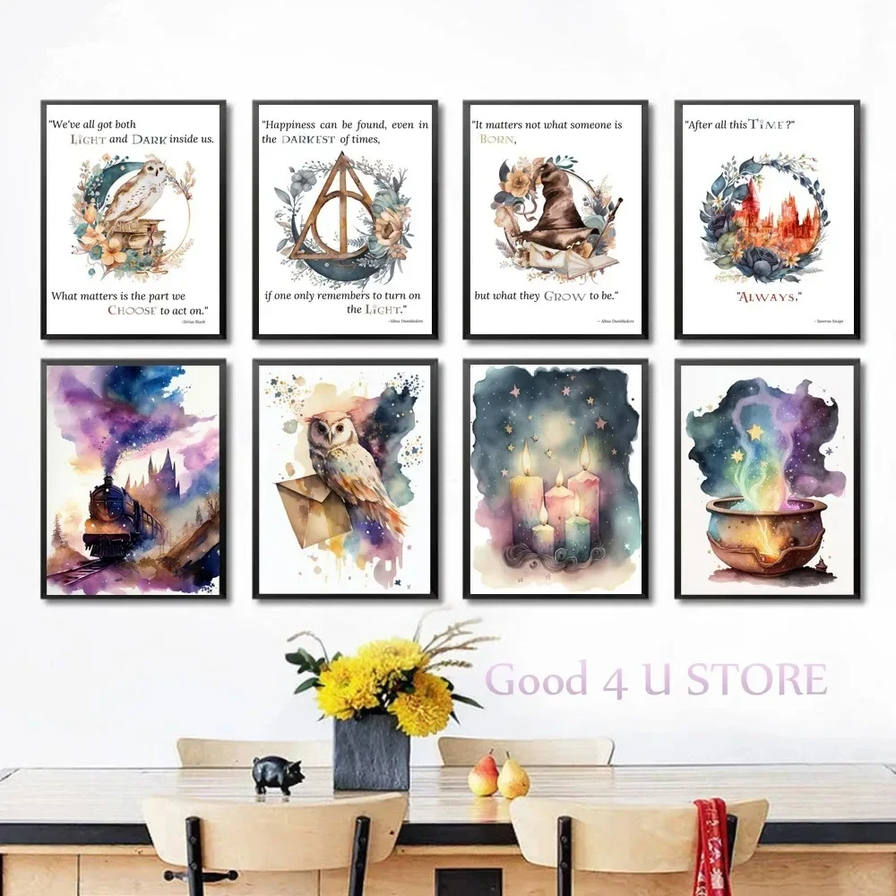 Classic Wizard Movie Quotes Magic School Flying Broom Owl Harris Poster Canvas Painting Wall Art Pictures Home Nursery Decor