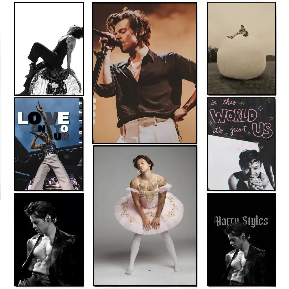 Singer Harris_Styles Black and White Vintage Poster Poster HD  Waterproof Wall Sticker Bar Living Room Decor Gift