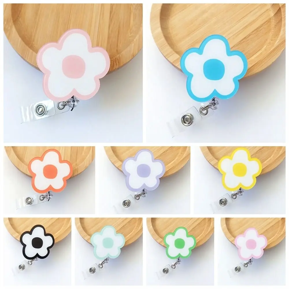 Kawaii Flower Nurse Badge Reel Name Tag Chest Card Retractable Badge Holder Acrylic Work Card Easy Pull Buckle Doctor Students