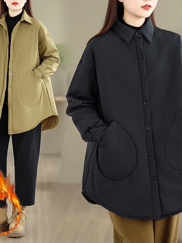 

Large Size Cotton Jaet Women's Winter Casual Sle Artistic Rejuvenating Midi Length Retro Windbreaker