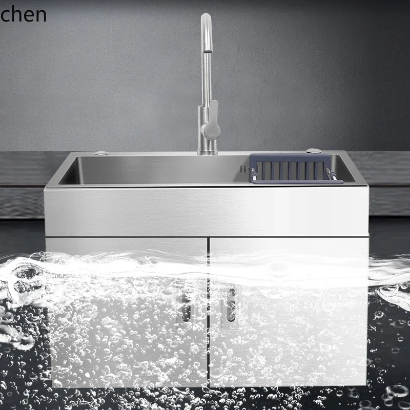 ZML Kitchen Stainless Steel Sink Vegetable Washing Basin Integrated Cabinet Wall-Mounted Countertop Basin Vegetable Washing Pool