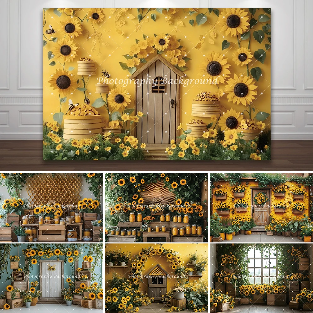 

Sunflower Background Spring Autumn Yellow Flower House Honey Birthday Party Decor Banner Child Portrait Photography Backdrop