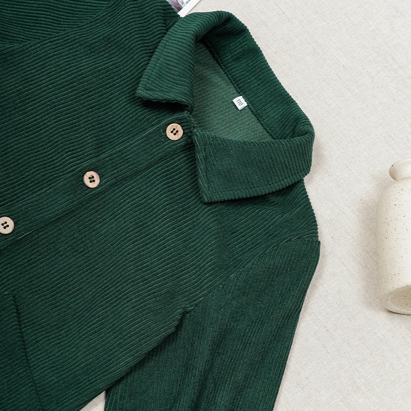 Lässiges Cordkleid für Mädchen 2026 Retro Herbst Neu Kinderkleid mit Revers Knöpfen Langarm mit Taschen Winterkleidung – Detail 12