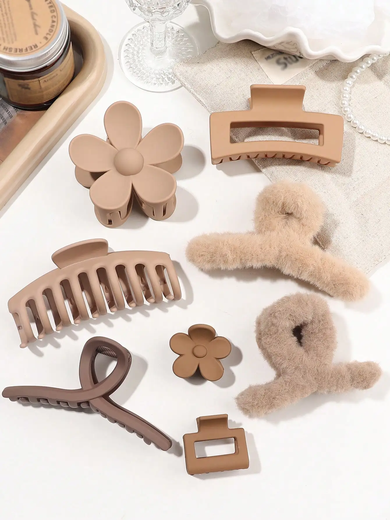 8 Stück Herbst-Winter-Rosa-Mode-Haarschmuck für Frauen, 4,9 Zoll große Haarklammern, matte Bananenklammer, starker Halt, Kieferklammer – Detail 14