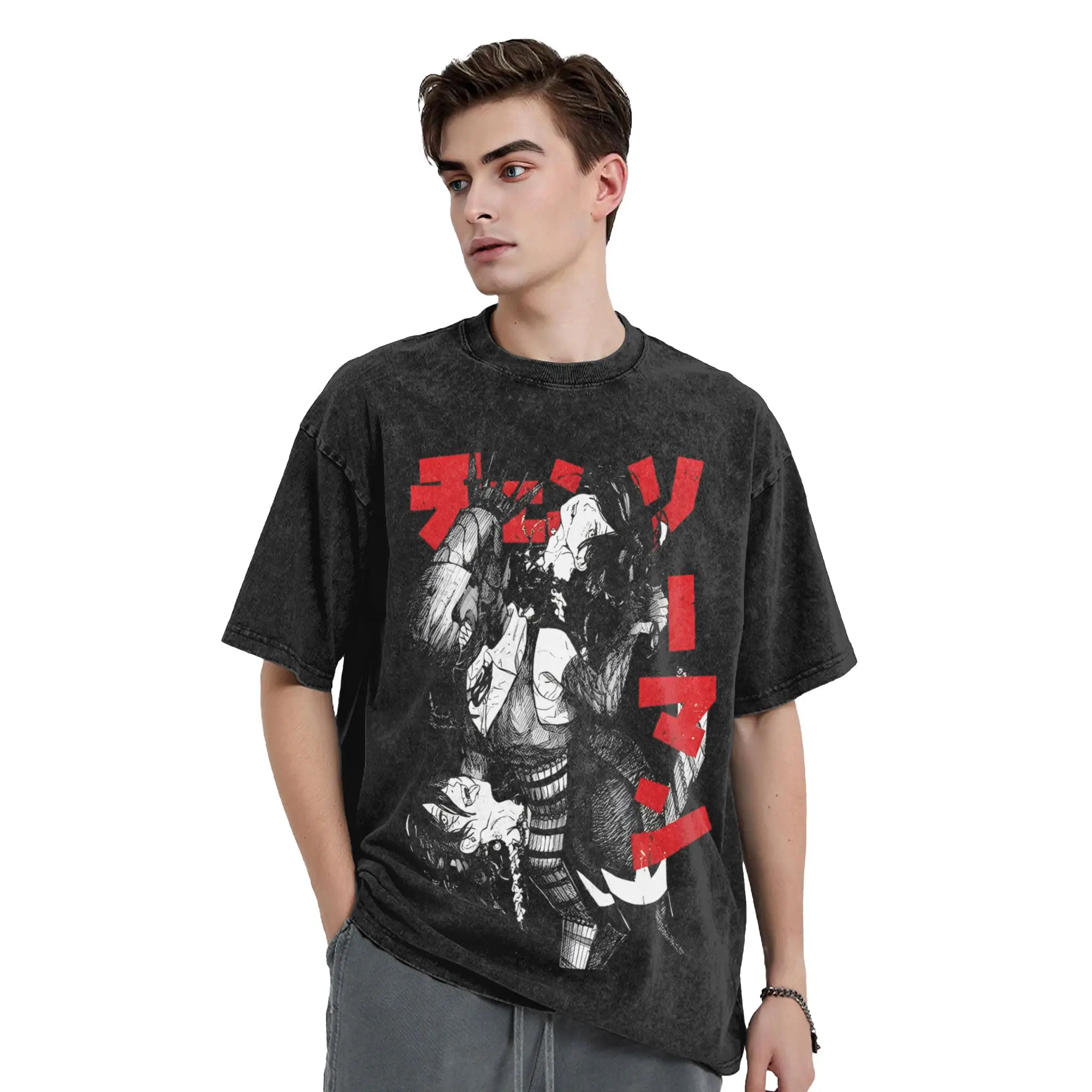 Chainsaw Man Reze Movie Washed T Shirt Streetwear Vintage T-Shirts Bombs Devil Tees Tops for Men Women Cotton Oversize Graphic