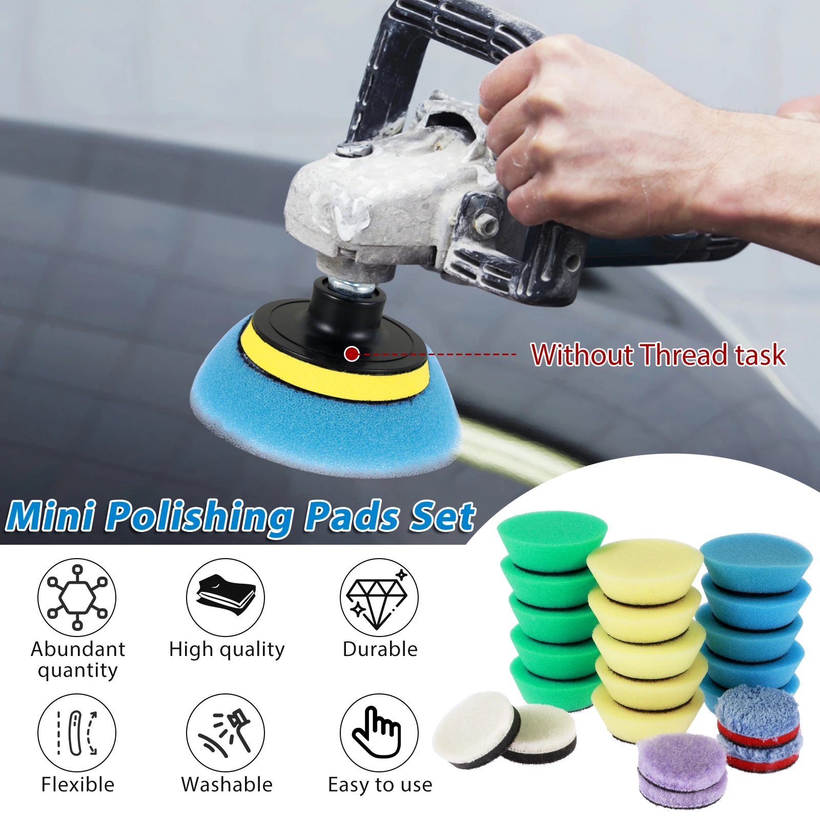 21Pcs Mini Car Polishing Sponge Pad 1.5 Inch Sponge Wool Microfiber Waxing Buffing Pads Car Detail Polishing Removes Scratches