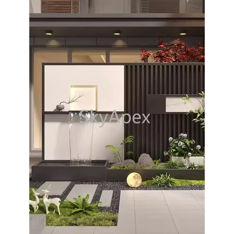 Stainless Steel Outdoor Running Water Screen - Durable Landscape  Wall with Fish Pond & Flower Box  For Courtyard Pool Furniture