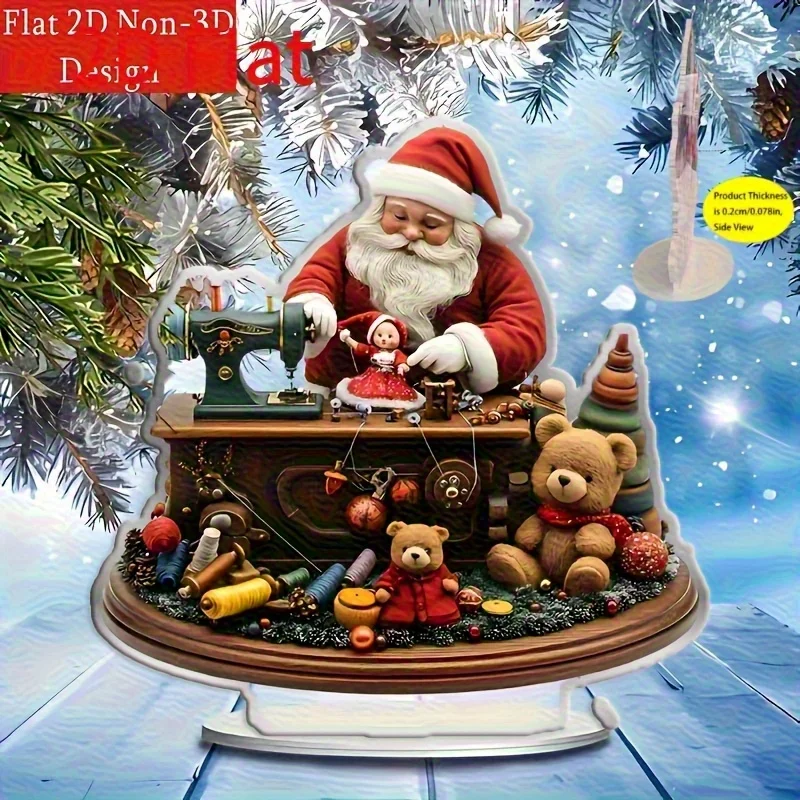 2D Flat - [2D Flat] 2D Retro Acrylic Santa Claus Desktop Decoration with Stand - No Power Required, Easy to Assemble, Multifunct